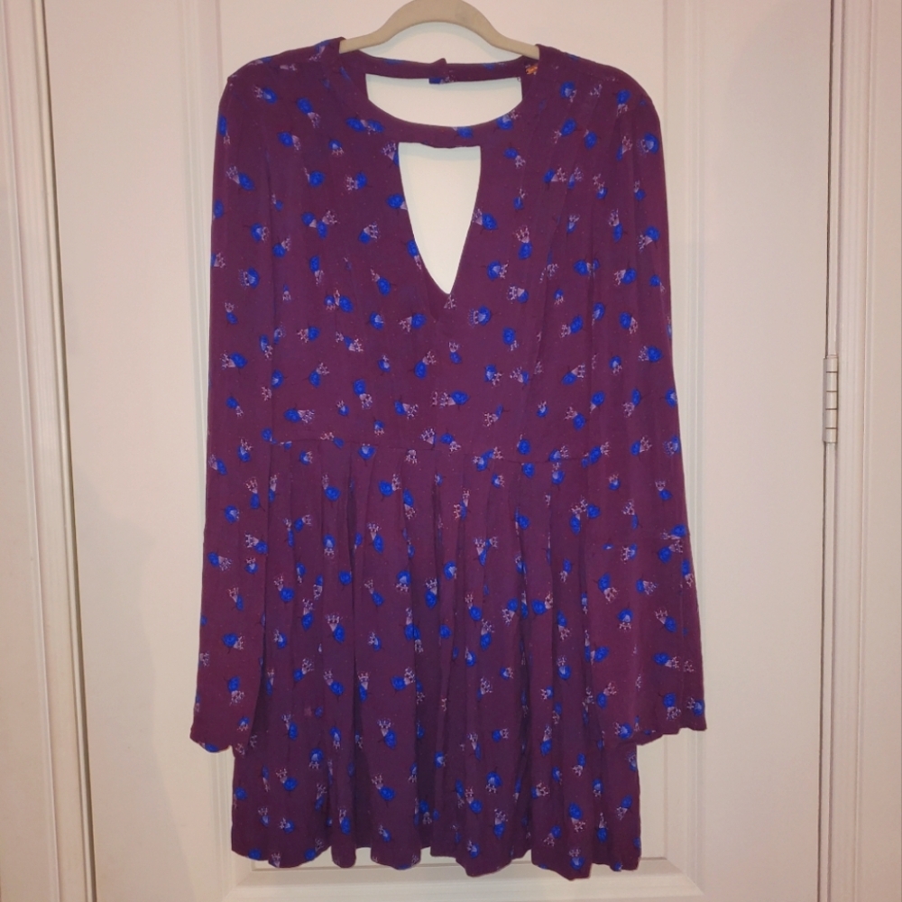 Free People, 12, Long Sleeve Dress, Pleated and Pockets, Purple/Blue